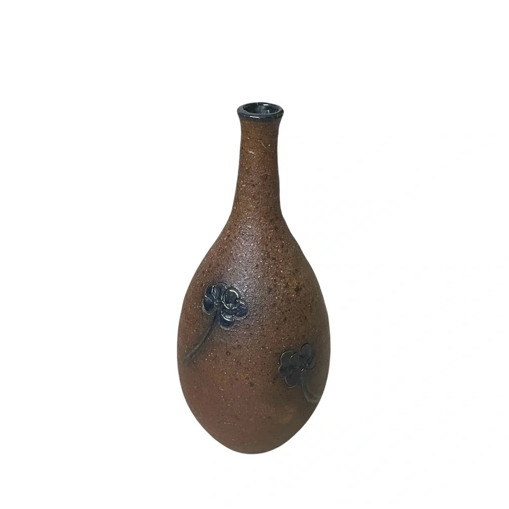 Hand Crafted Brown Vase with Black Floral Design